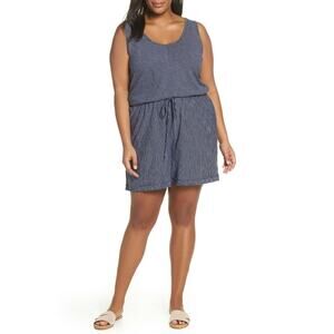 Caslon Sleeveless Striped Romper Jersey Knit One Piece Blue XS